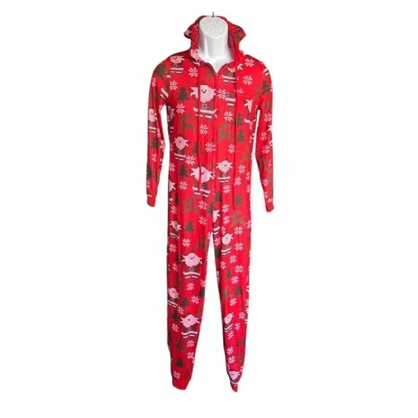 New Unisex Boutique Santa Print Christmas Hooded Footless Onesie Pajamas - Sz XS - Image 2
