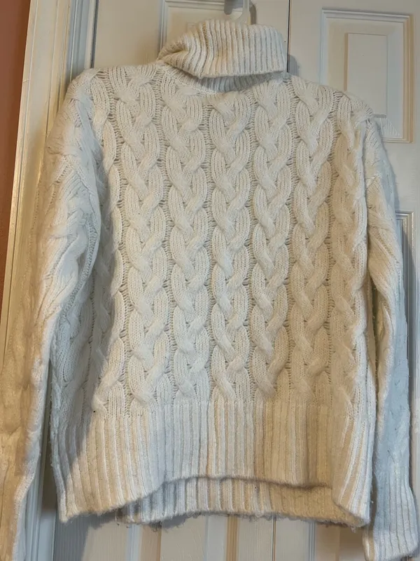 White Cable Knit Turtleneck Sweater - Image 3