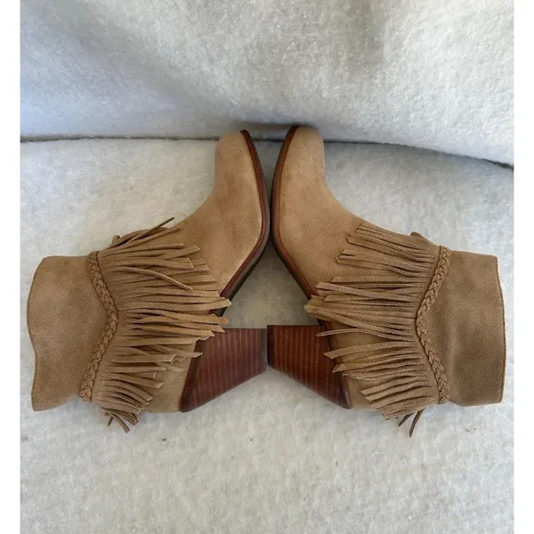 y2k Gianni Bini Women's Suede Fringe Ankle‎ Boots Size 8M Tan Brown Western - Image 5