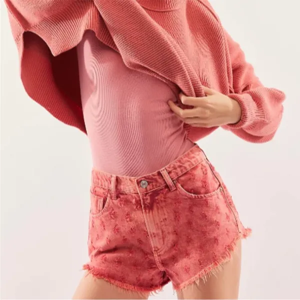 We The Free Pink Mixed Motions High Rise Shorts Size 26 Denim Textured - Image 6