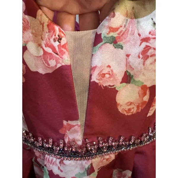 Sherri Hill Womens Wine/Burgundy Floral Cocktail Prom Dress Size 6 Rhinestone‎ - Image 4