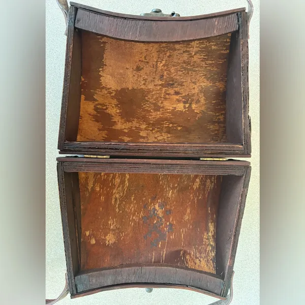 Vintage Brown‎ Leather Wood Handbag EUC - Image 4