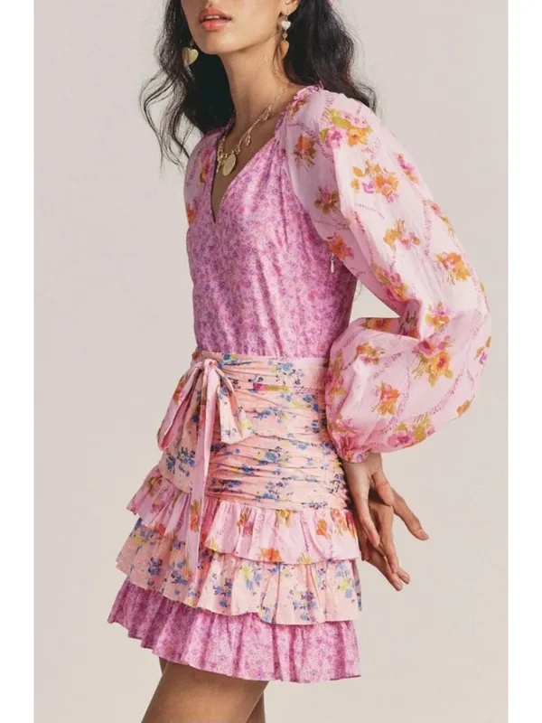 LoveShackFancy Rina Floral Ruffle Dress Size 2 Pink - Image 5