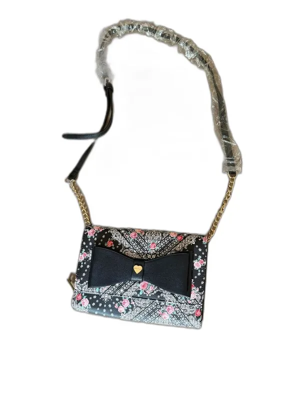 NWOT Betsey Johnson Floral Paisley Bow Crossbody Wallet Bag Black Gold Chain - Image 2