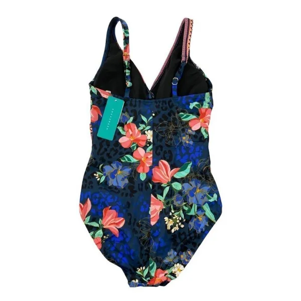 NWT AQUA‎ GREEN Women's Floral Wrap Front One Piece Swimsuit Size Small - Image 5