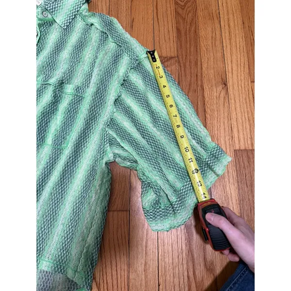 Free People NWT Green Line Up Mesh Oversized Button Down Top Size Medium - Image 8
