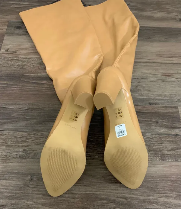 Tan Vegan Leather Heeled Stovepipe Boots - Image 8