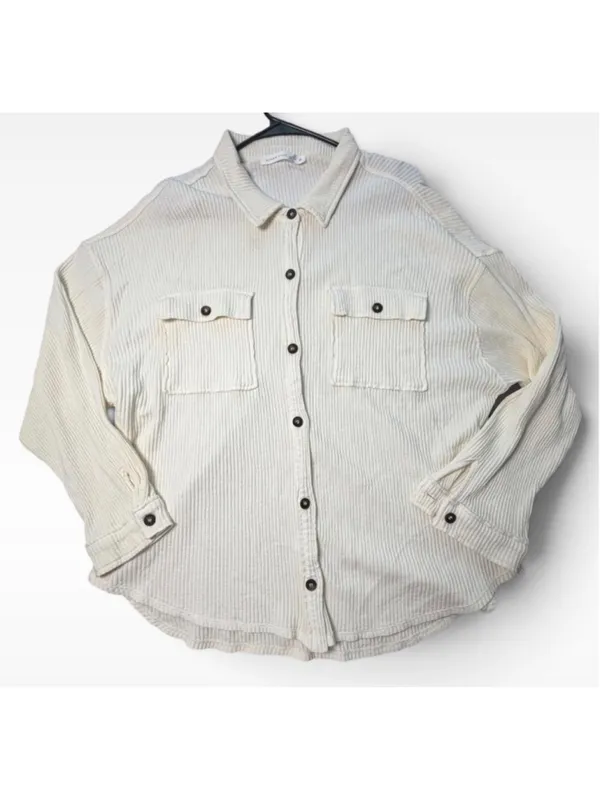 Women's Altar'd State White Waffle Knit Button Down Shirt Size M - Image 3