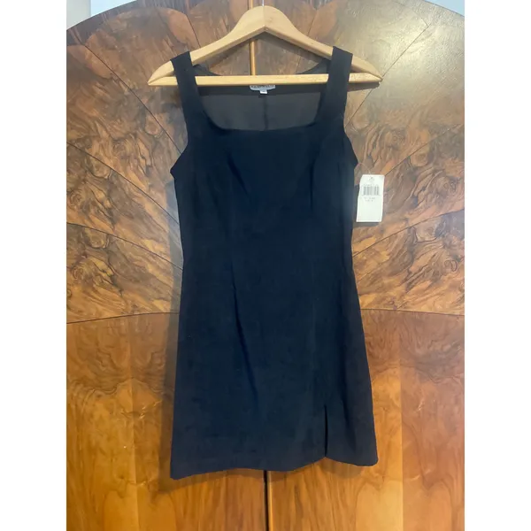 Vintage Y2K RAMPAGE Faux Suede Mini Dress OFFICE SIREN NWT Deadstock Black XS 3 - Image 3