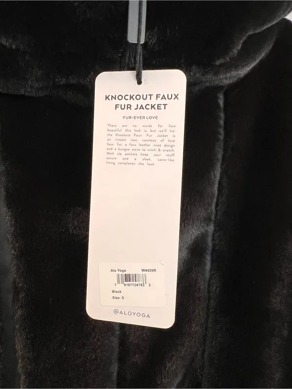 NWT Alo Yoga Knockout Faux Fur Hooded Oversized Jacket Black Size Small - Image 6