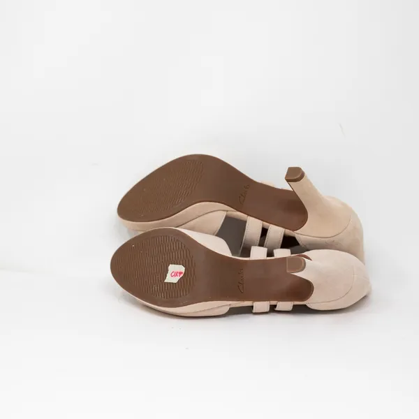 NEW Clarks Women's Mayra Elie Genuine Suede Leather Strappy Heels Nude Beige 9 - Image 4