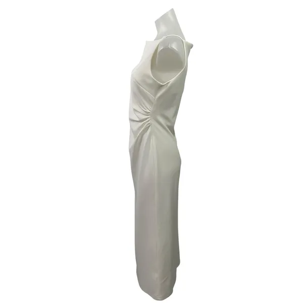 Tansshop White Sleeveless Boat Neck Ruched Tank Cami A Line Midi Dress Size L - Image 2