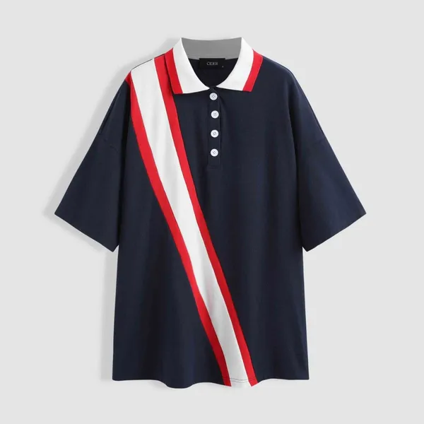 🆕 Cider Oversized Blokecore Patchy Collar Short Sleeve Polo Shirt - Image 3