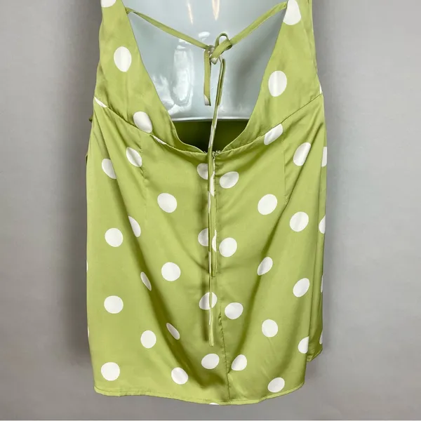 NWT Lulus‎ Halter Mini Dress The Best Spot Green Polka Dot Satin Medium Backless - Image 11