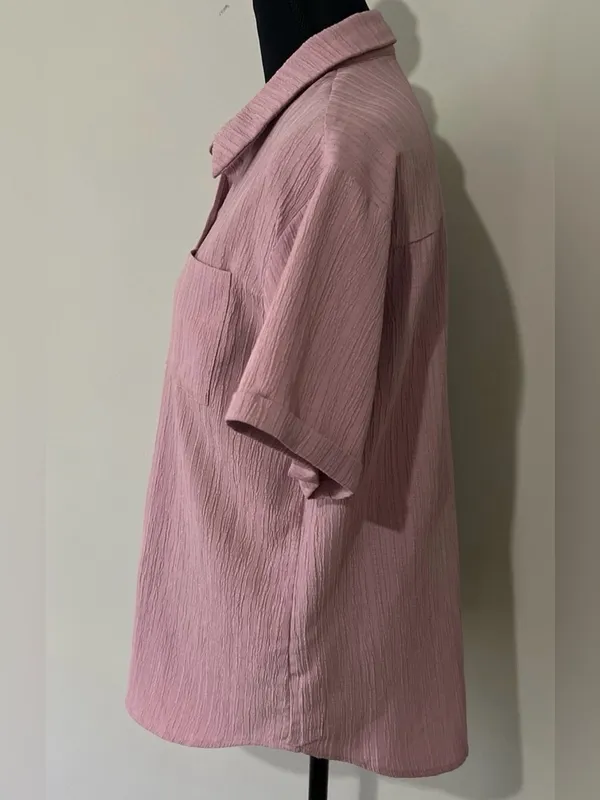 Casual Feminine Preppy Chic Minimalistic Collared Dusty Rose Button-Down Shirt - Image 3