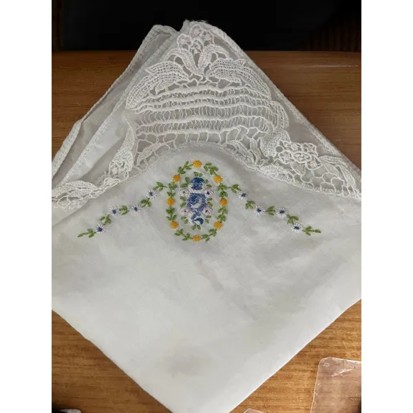 Medium Heart Handmade Embroidered Loom Pendants from Vintage Handkerchiefs - Image 3