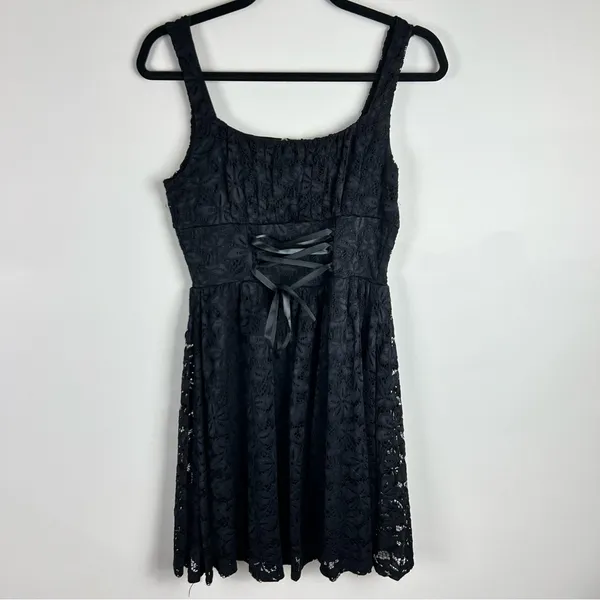 Cosmic Aura Black Lace Corset Midi Dress Size S | Gothic Dark Academia - Image 10
