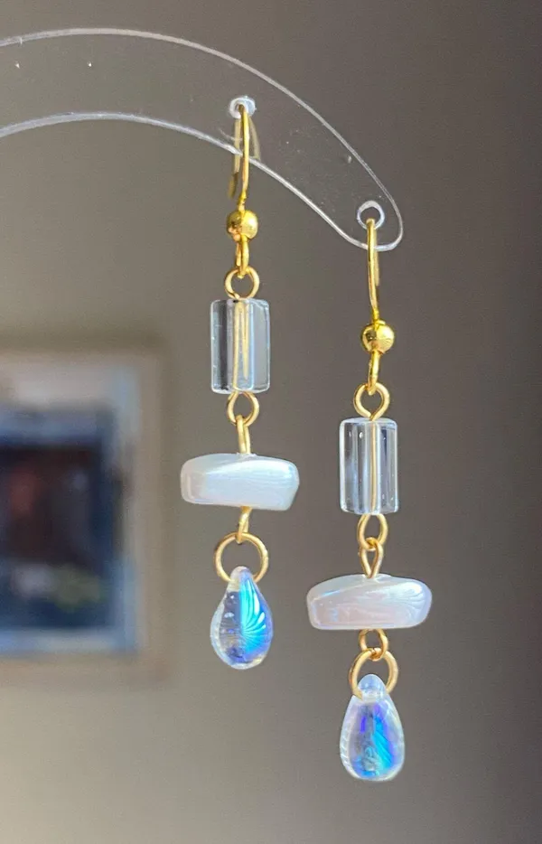 Handmade gold stainless chain cute unique chic fairy style dangle earrings🩵 - Image 4