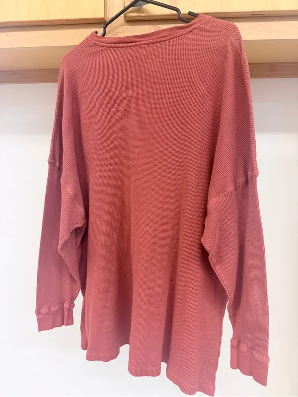 Relaxed Waffle-Knit Pullover Sweatshirt - Dusty Rose - Image 2