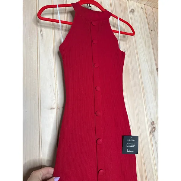 NWT Lulus Sunia Red Sleeveless Button-Front Midi Sweater Dress Wedding Party L - Image 4
