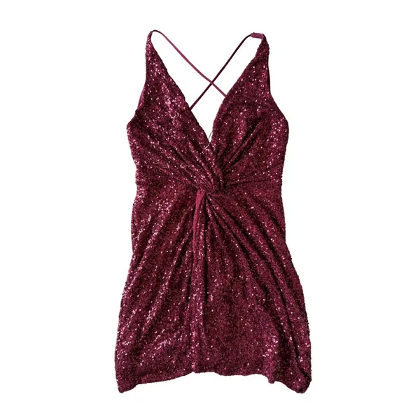 ASTR The Label Wine Sequin Twisted Knot Mini Dress Size Medium NEW - Image 3
