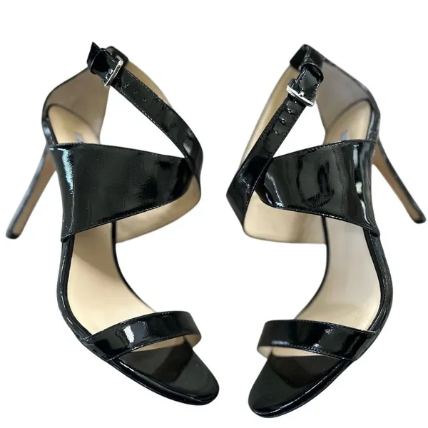 Charles David Black Patent Leather Strappy Stiletto Heel Minimalist Formal - Image 5