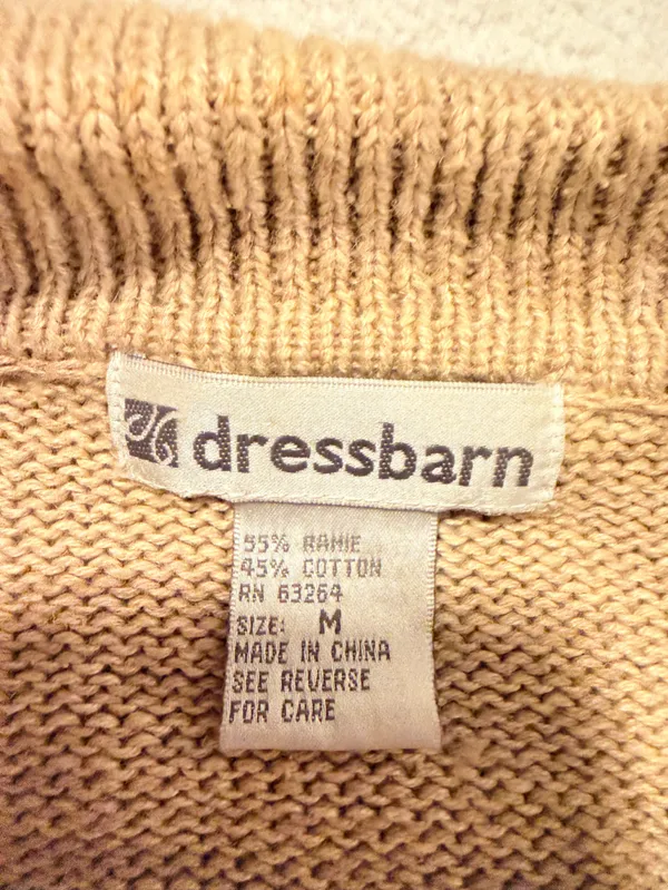 Dressbarn Cream Cardigan with Brown and Green Leaf Motif - Image 3