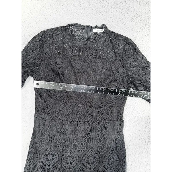 Black Lace Sheath Dress 8 Floral Mock‎ Neck S/S Eyelash Hem Whimsigoth Witchy - Image 3
