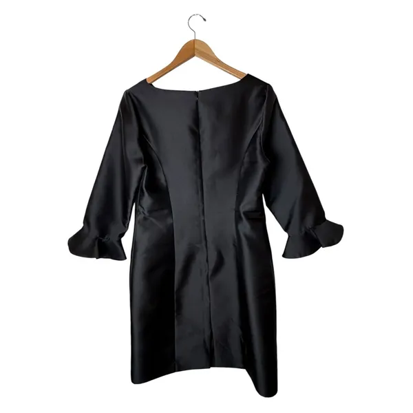 Lotus Grace Dress Women 14 Black Ruffle Bell Sleeve Taffeta Sheath LBD Cocktail - Image 3