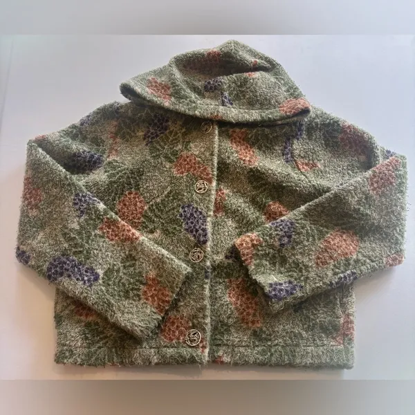 DUFFEL Made in‎ America Long Sleeve Hooded Button Up Grape Print Sweater Small - Image 7