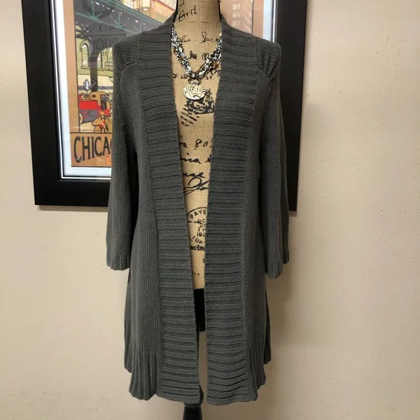 Anthropologie ‘Tabitha’ Charcoal Gray Ribbed Open-Front Long Cardigan Euc! - Image 5