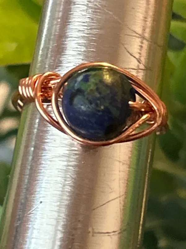 💍 Handcrafted chrysocolla copper wire wrapped crystal ring size 6.5 - Image 2