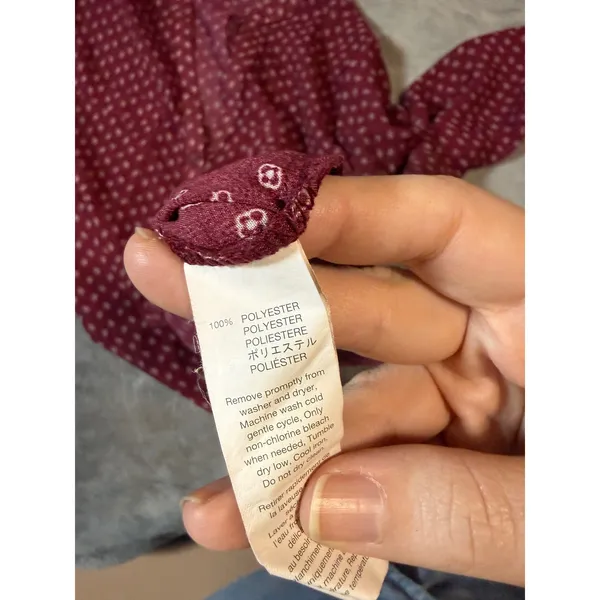Gap‎ Size Small Maroon Red Blouse Long Sleeve Button Front V-Neck Flowy Print - Image 7