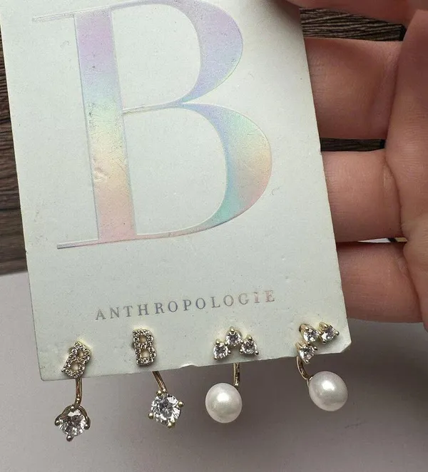 Initial Letter B NWT Anthropologie Gold Tone Stud Pierced Earrings 2 Pairs - Image 3