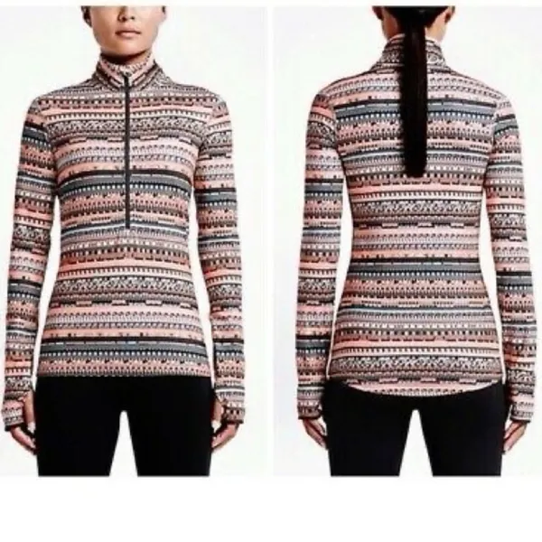 NIKE Pro Dri-Fit Hyperwarm Aztec Print 1/2 Zip Pullover Long Sleeve Top Sz. M - Image 2