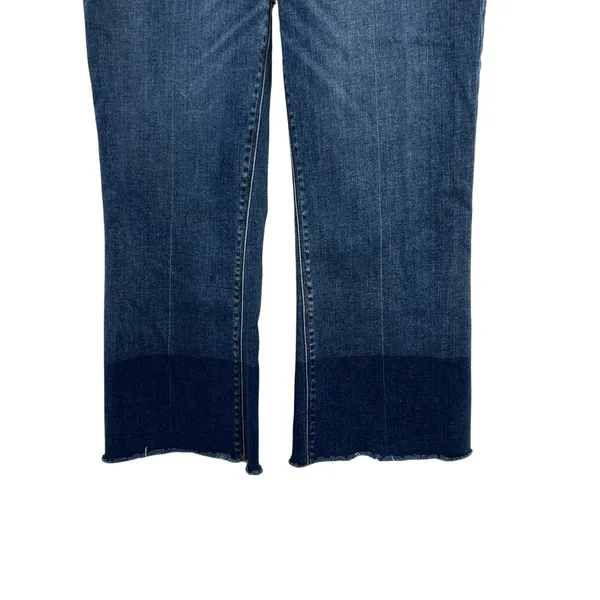 Spanx Cropped‎ Flare Denim Jeans Medium Wash Dip Dye Hem Blue Size Large - Image 6