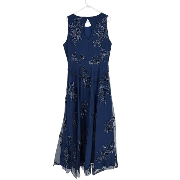 Eliza J Size 18 Navy Blue Embroidered Sequin Mesh Maxi Gown Formal Dress - Image 2