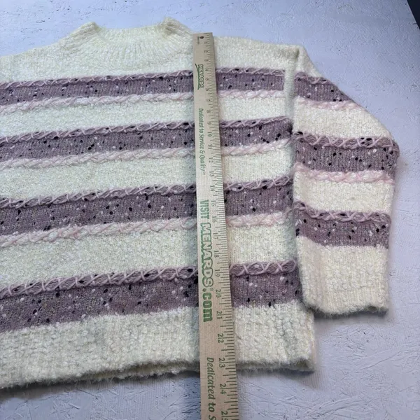 Absolutely Creative Worldwide Women's Fuzzy Striped Sweater L Cream Mauve Knit - Image 12