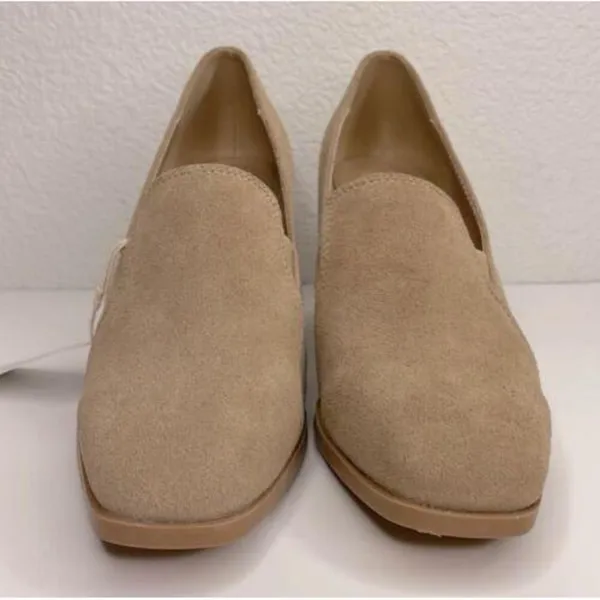 NEW Anthropologie Tan Leather Block Heels Shoes 8.5 Wevenly Suede Closed Toe - Image 3