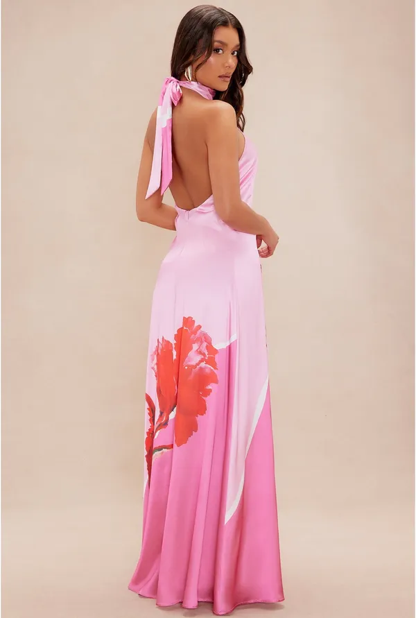 FashioNova Halter Satin Maxi Dress - Image 2