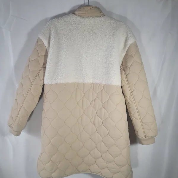 Me Jane Women's Quilted Jacket Sherpa Fleece Teddy Midi Coat Jacket Beige Large - Image 12