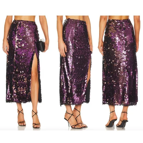 FREE PEOPLE Star Bright Sequin Midi Skirt in Lilac Size US 2 - Image 2
