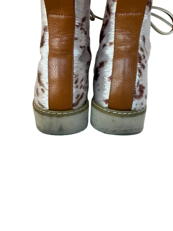 Free People Vegan Leather Fur Cow Print Lace-Up Boots Booties Size 7 Women's - Image 9
