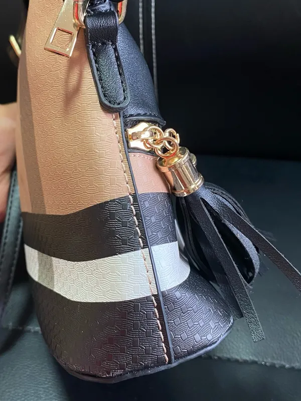 Unbranded Black Crossbody Bag with Striped Accent and Tassel Detail - Image 6