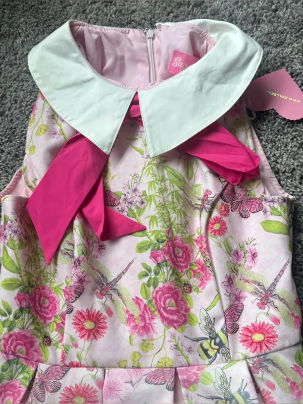 Sugar Thrillz Don’t Bug Me Pink and Green Floral Mini Dress with White Collar - Image 4
