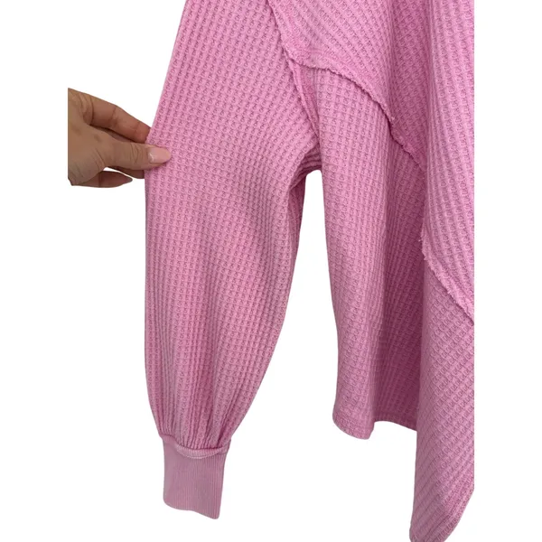 Free People We The Free Coraline Thermal Top Pink Waffle Knit Oversized XS - Image 6