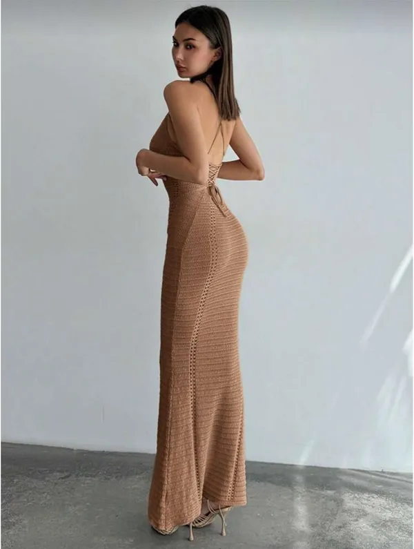 Sexy Crochet Dress Brown - Image 3