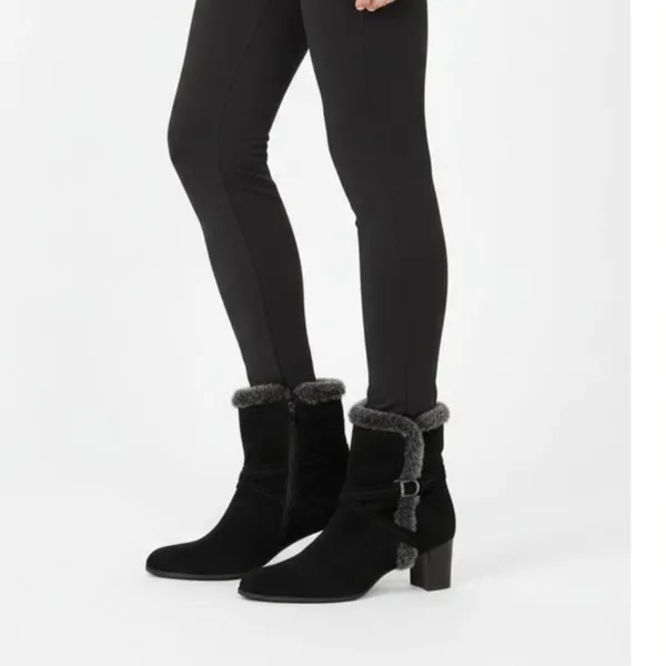 Stuart Weitzman Black Suede Fur Lined Zip Up Ankle Boots 5.5 - Image 9