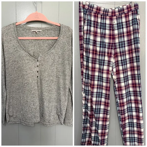 Victoria's Secret Gray Top Purple Plaid Pants Loungewear Pajama Set S Long - Image 2