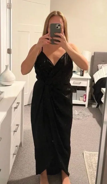 Womens Black Satin Cami Dress - Image 3